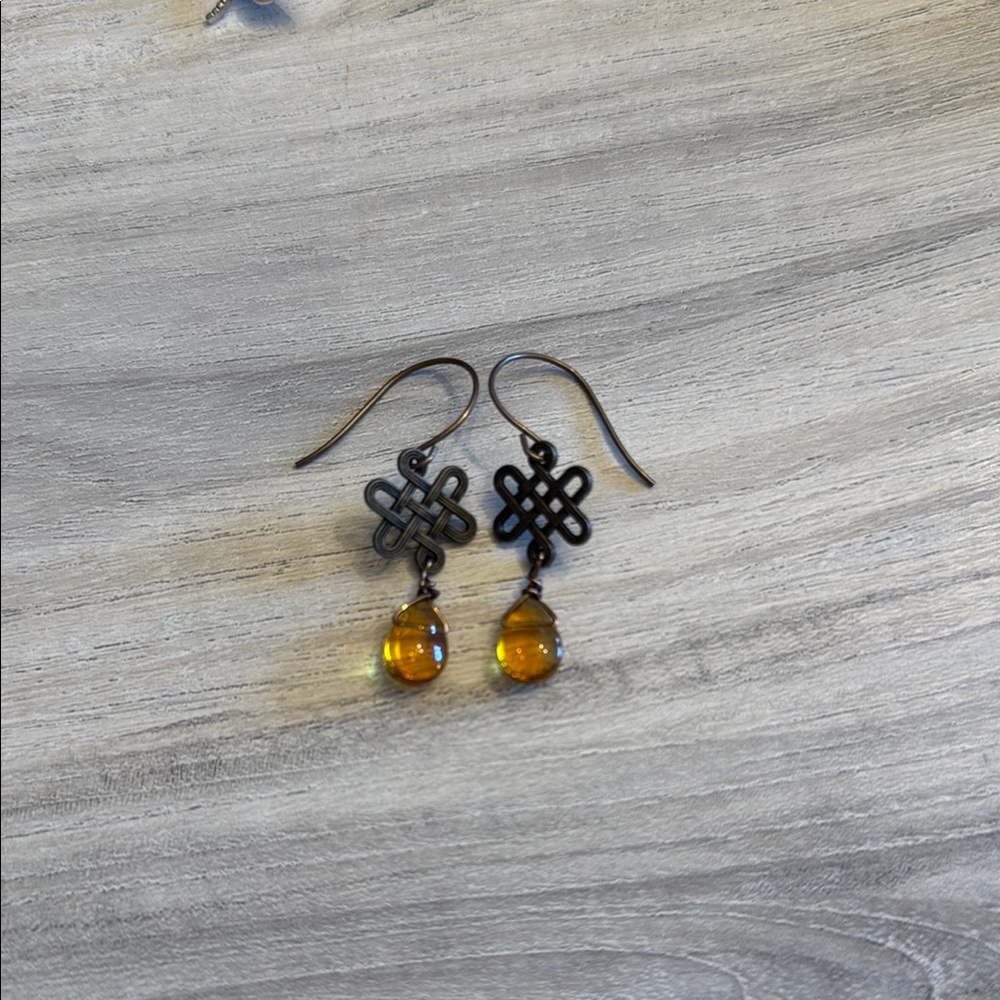 Celtic Elegant Amber Drop Earrings